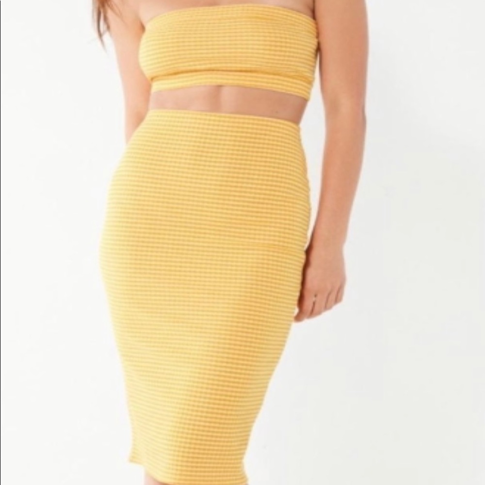 NWT Urban Outfitters Mustard Yellow Plaid Two Piece Skirt Set with Strapless Top